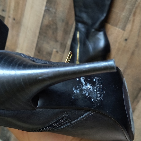 Charles David Black Leather Mid Calf Pointed Stilleo Heel Boots Sz 10 Women - Picture 12 of 17